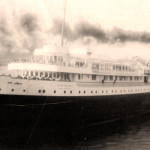 Vintage Photo: back: "The sister ship S.S. Noronic pulling out from dock at the Soo.