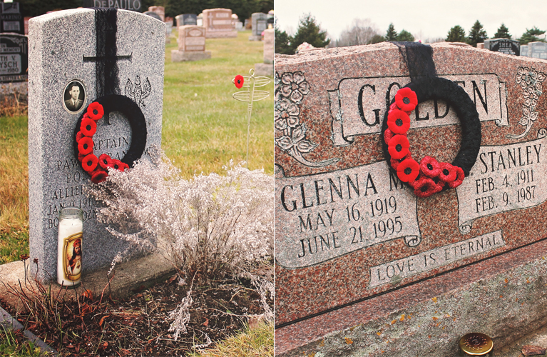 Cemetery Poppy Wreathes for Remembrance Day