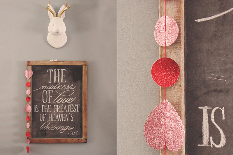 Handmade Valentine's Garland hung from Custom Chalkboard Art | Alex Inspired