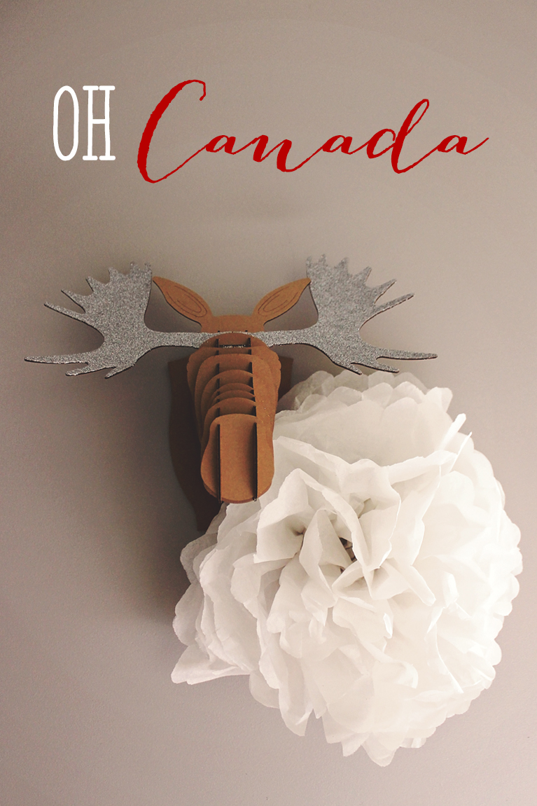 Cardboard Moose Taxidermy with homemade white tissue paper flower | Alex Inspired - Canada Day