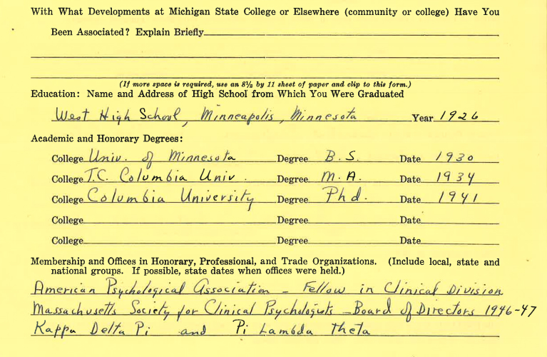 Kathern McKinnon's Biographical Information from Michigan State College | Alex Inspired