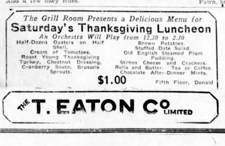 Ever wonder what it would have been like to have Thanksgiving Dinner at the Eaton's Grill Room? | Alex Inspired