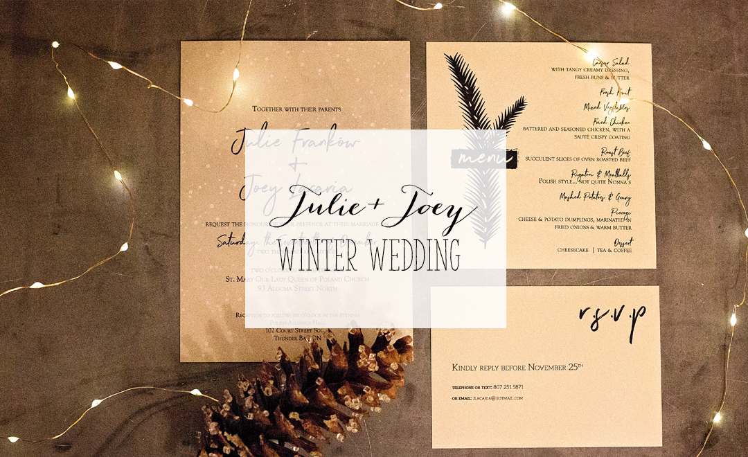 Julie + Joey - Winter Wedding - Custom Winter wedding Invitations and menus | Alex Inspired 