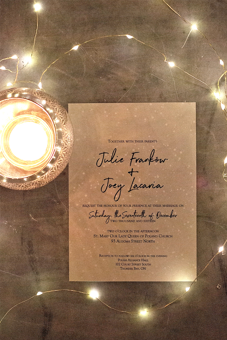 Julie + Joey - Winter Wedding- Custom Winter wedding Invitations and menus - Julie + Joey Winter Wedding | Alex Inspired 