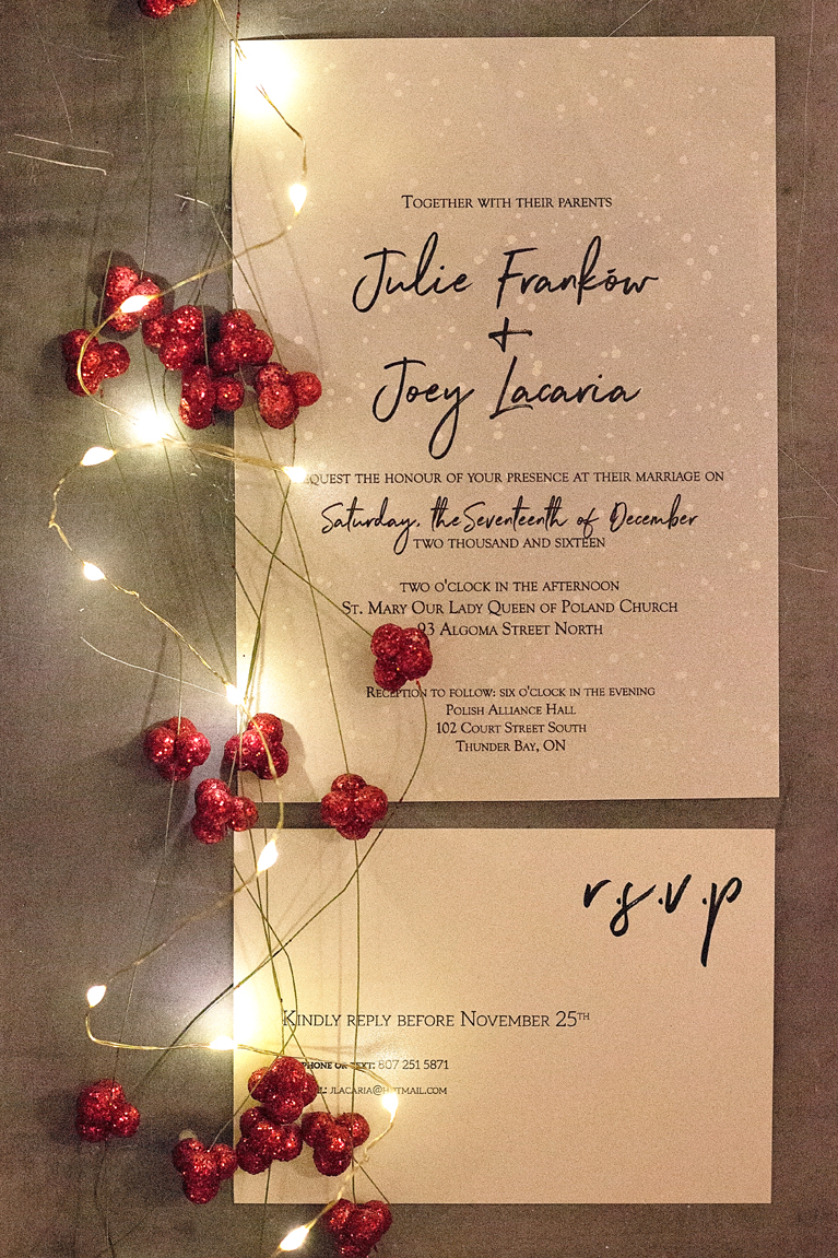 Custom Winter wedding Invitations and menus - Julie + Joey Winter Wedding | Alex Inspired 