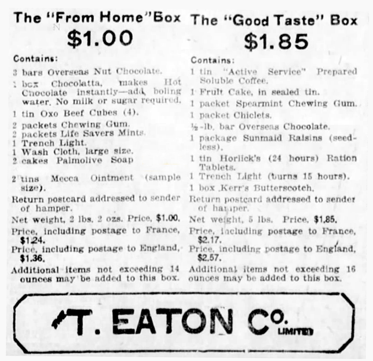 victory boxes for the great war to be Purchased at Eaton's Stores | Alex Inspired