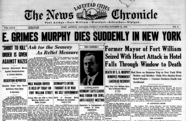 Time Chronicle Port Arthur Ontario - Death of E. Grimes Murphy | Alex Inspired