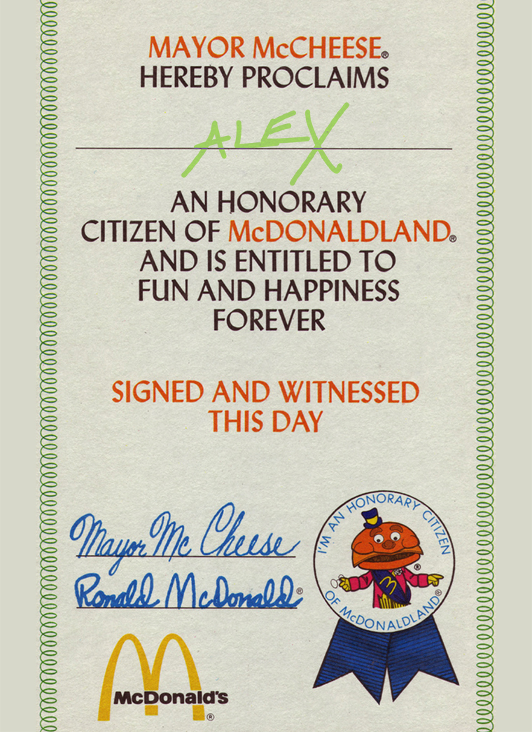 McDonaldland Official Citizen - Alex Inspired