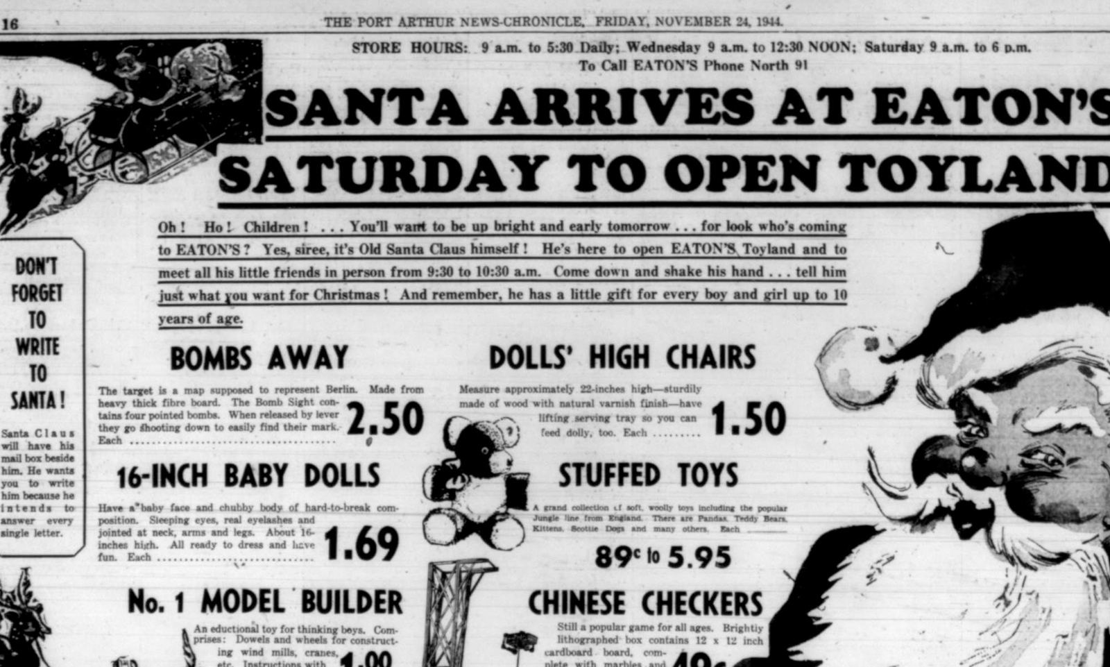 Eaton's at Christmas | Alex Inspired | Port Arthur news Chronicle 1944 Christmas Ad